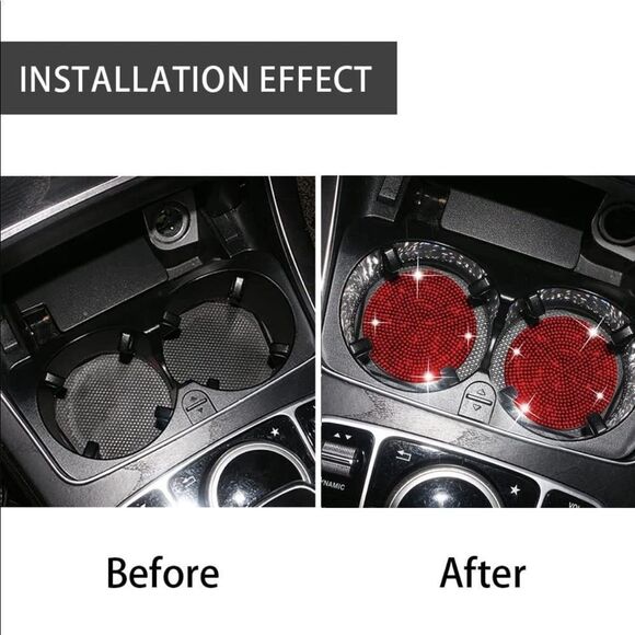 Red Bling Rhinestone Car Coasters for Cup Holder 2 Pack - Picture 3 of 5